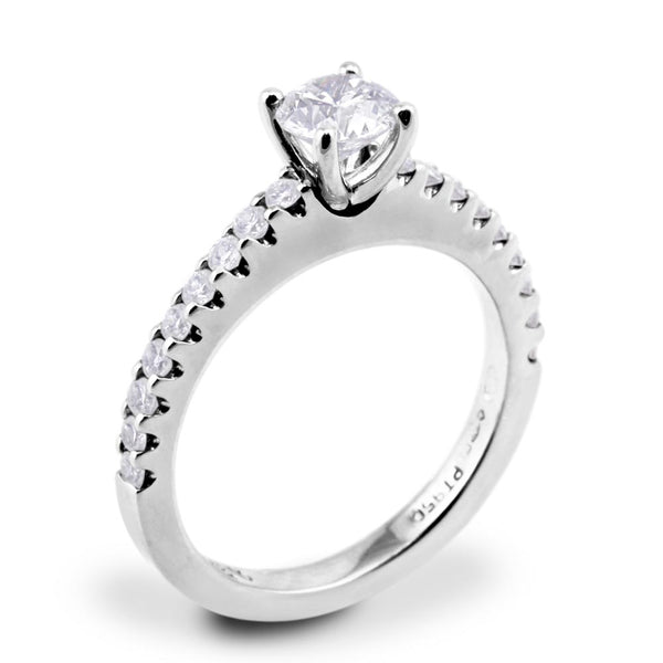 Platinum 0.51ct Round Brilliant Diamond & 0.34ct Diamond Set Shoulders Engagement Ring