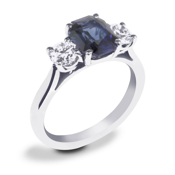 Platinum 1.96ct Radiant Cut Sapphire and Diamond Engagement Ring Side Closeup