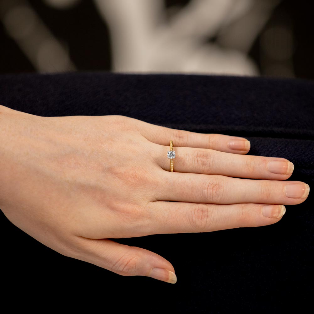 The Jasmine 18ct Yellow Gold 0.41ct Round Brilliant Cut Diamond Solitaire Engagement Ring With 0.10ct Diamond Set Shoulders