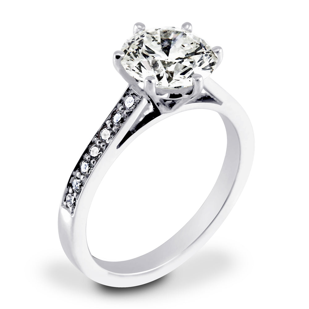 Platinum 2.22ct Round Brilliant Cut Diamond Set Shoulders Engagement Ring Side Closeup