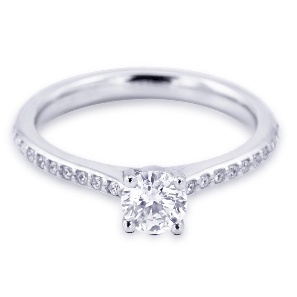 Platinum 0.40ct Round Brilliant Cut Diamond Engagement Ring With 0.10ct Diamond Set Shoulders