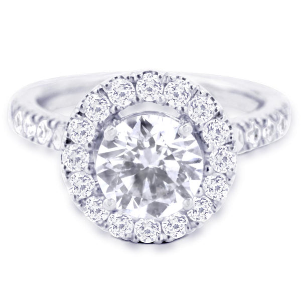 The Rosalia Platinum Round Brilliant Cut Diamond Engagement Ring With Diamond Halo And Diamond Set Shoulders
