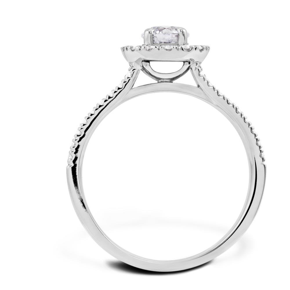 The Clementine Platinum Round Brilliant Cut Diamond Engagement Ring With Diamond Halo And Diamond Set Shoulders