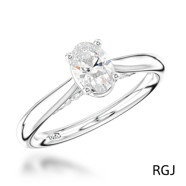 the oxford platinum oval cut diamond solitaire engagement ring with diamond detailing