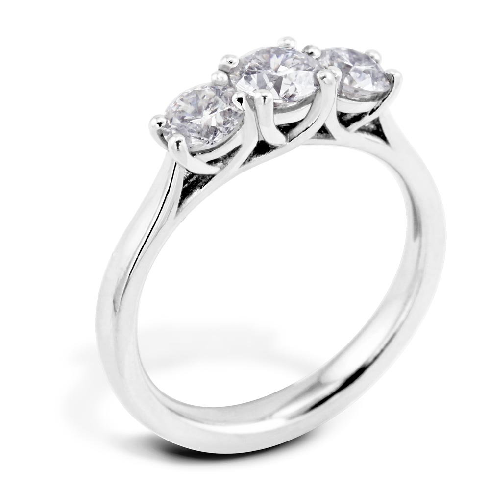 The Alyssa Platinum Round Brilliant Cut Diamond Three Stone Engagement Ring