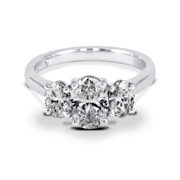 Platinum 1.81ct Three Stone Oval Cut Diamond Engagement Ring