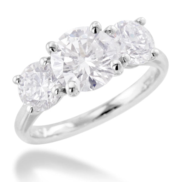 Platinum 3.12ct Round Brilliant Cut Diamond Three Stone Engagement Ring