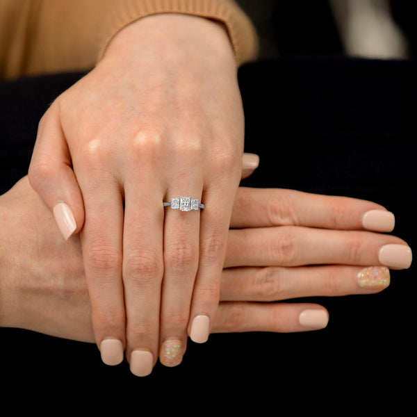 Platinum 1.19ct Radiant Cut Diamond Three Stone Engagement Ring