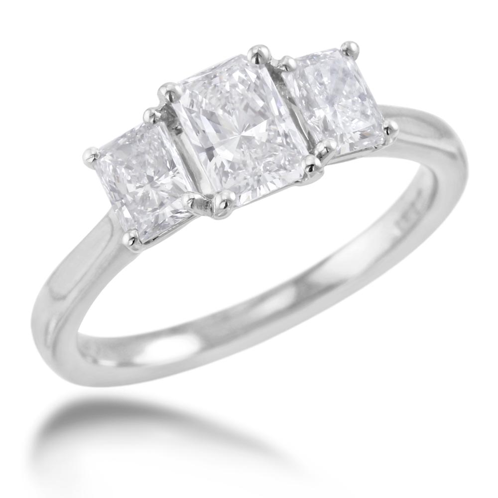 Platinum 1.19ct Radiant Cut Diamond Three Stone Engagement Ring