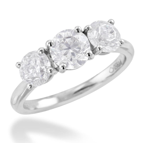 Platinum 2.11ct Round Brilliant Cut Diamond Three Stone Engagement Ring