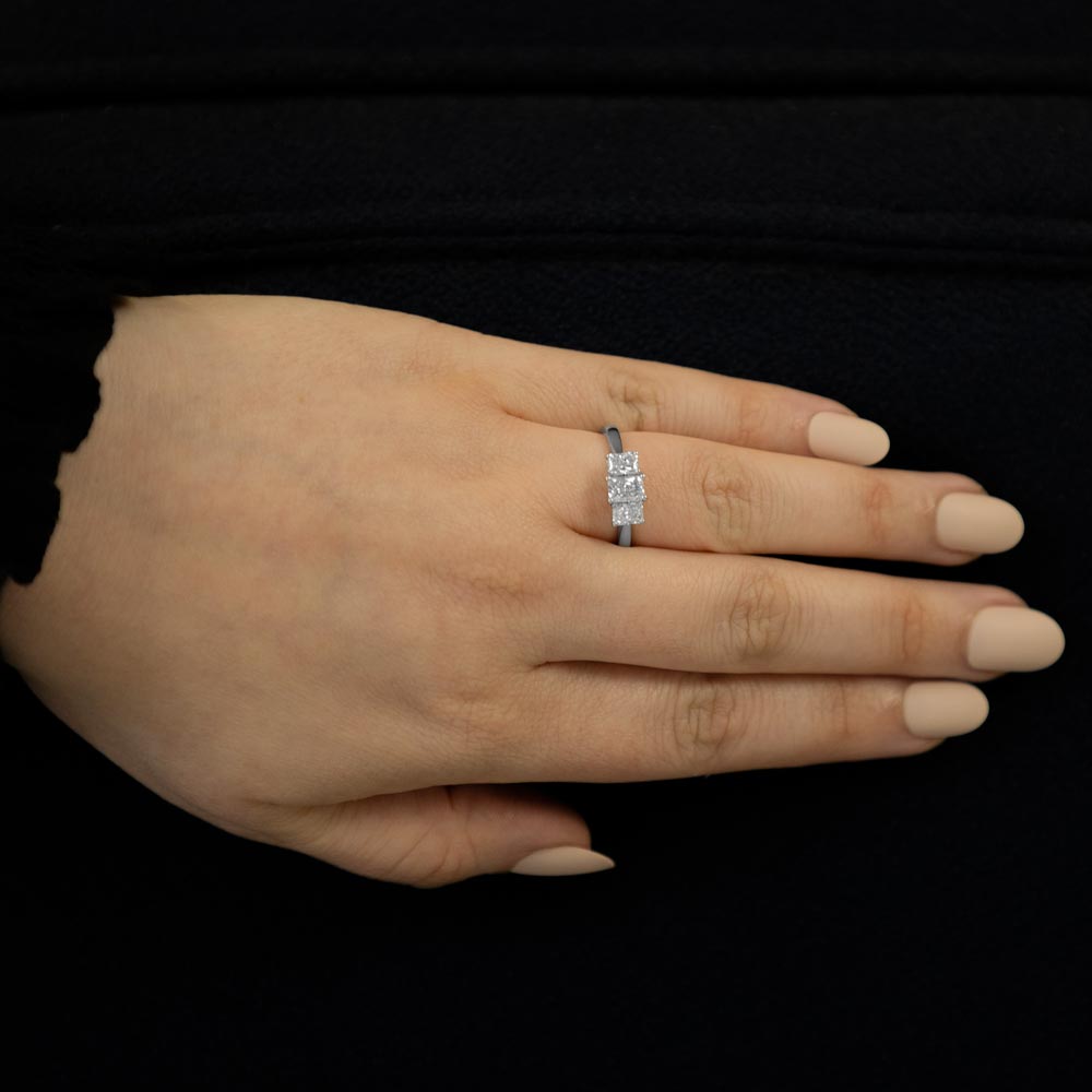 Platinum 1.15ct Radiant Cut Diamond Three Stone Engagement Ring