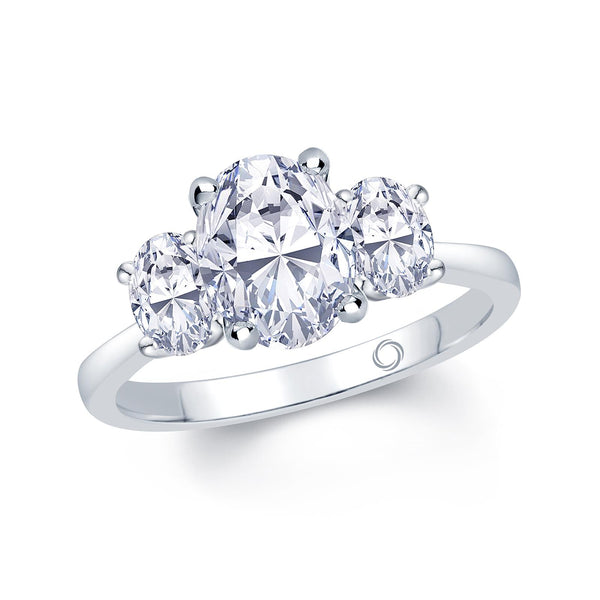 platinum 0.80ct oval cut diamond three stone engagement ring