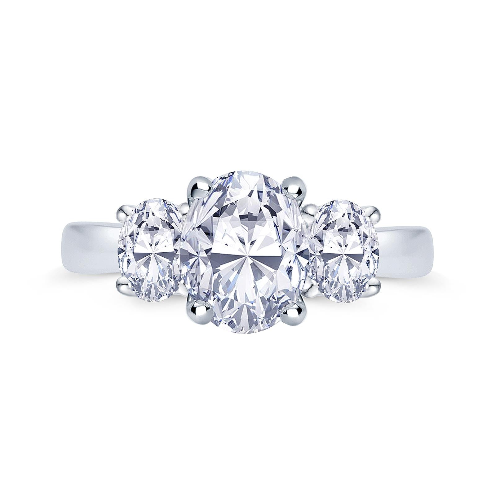 platinum 0.80ct oval cut diamond three stone engagement ring birds eye view