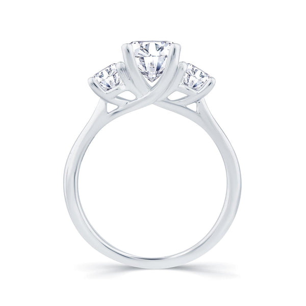 platinum 0.80ct oval cut diamond three stone engagement ring setting view