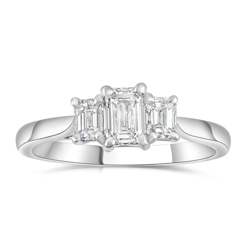 Platinum 1.80ct Emerald Cut Diamond Three Stone Engagement Ring