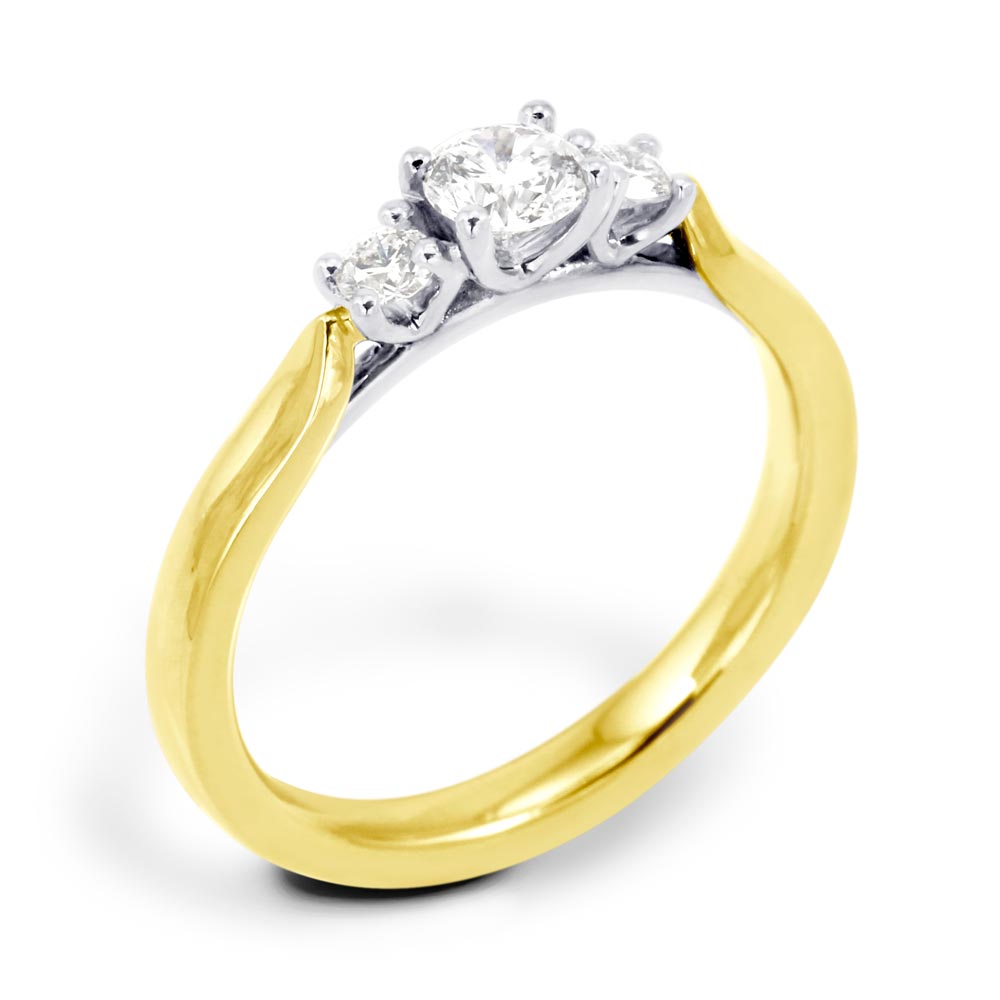 18ct Yellow Gold 0.50ct Round Brilliant Cut Diamond Three Stone Ring