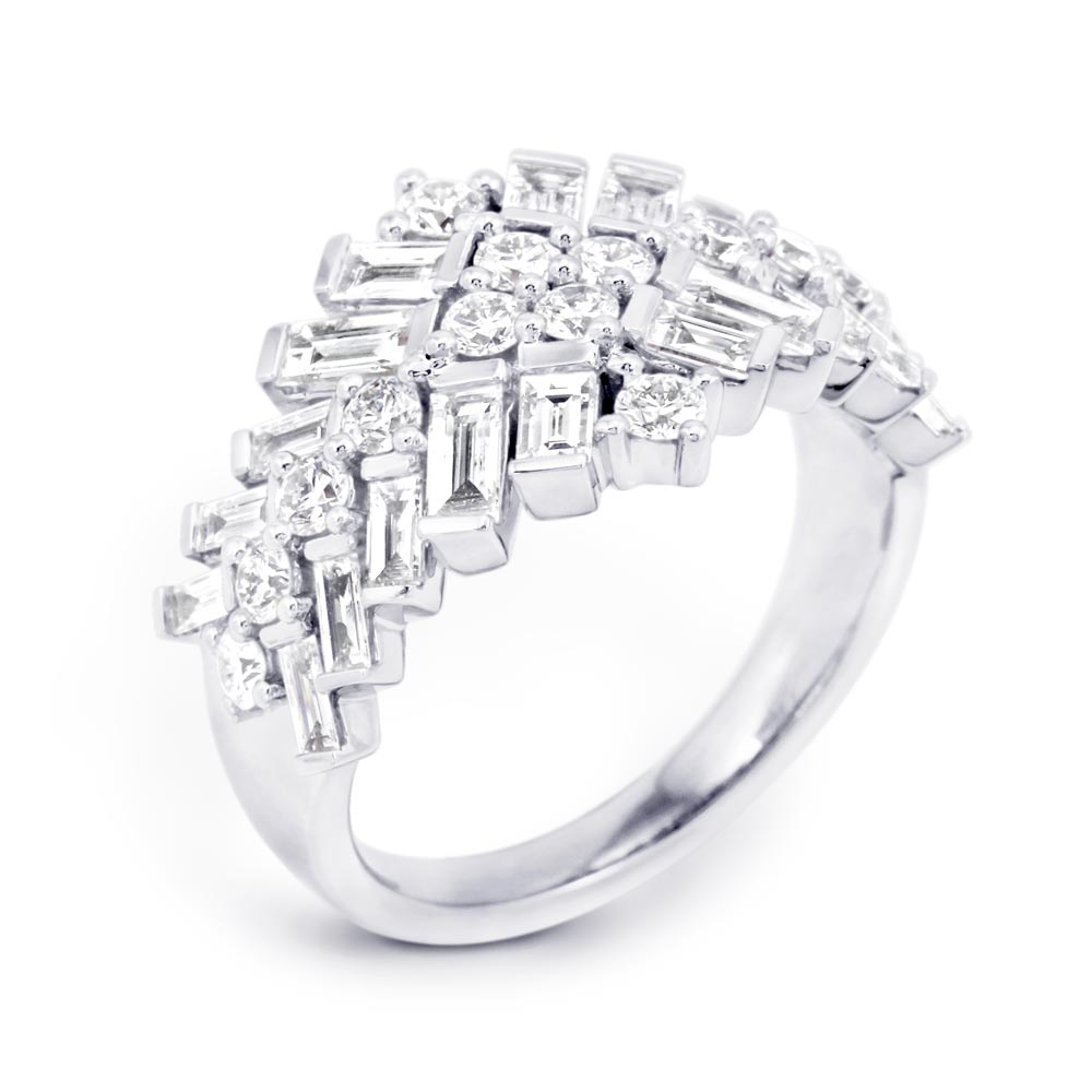 18ct White Gold Fancy Mixed Diamond 1.83ct Right Hand Ring
