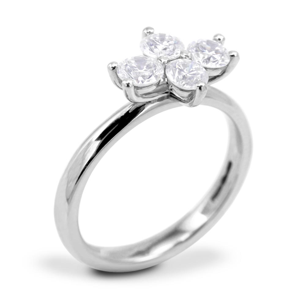 Platinum 1.01ct Round Brilliant Cut Diamond Four Stone Cluster Engagement Ring