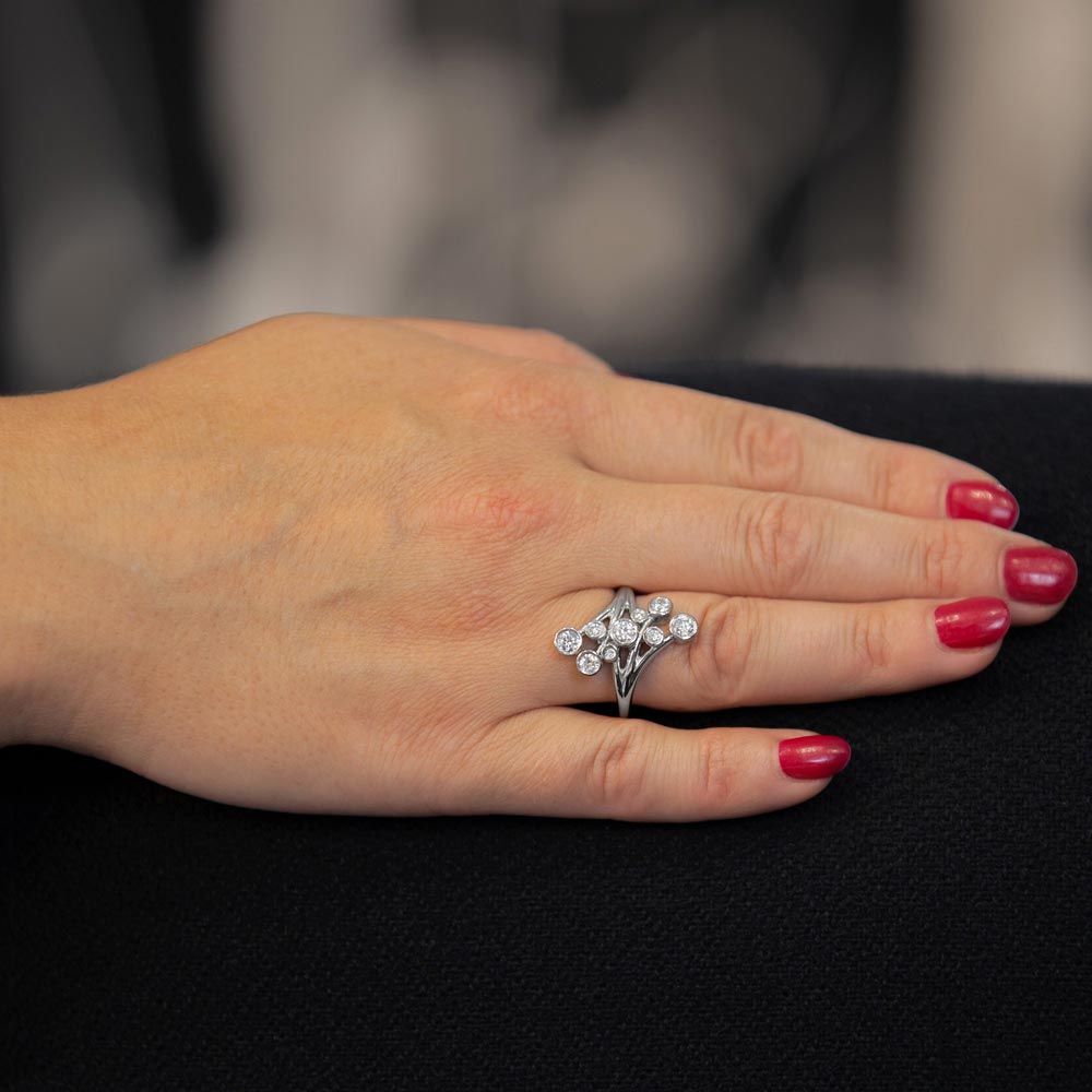 Platinum 0.75ct Nine Stone Diamond Fancy Right Hand Bubble Ring