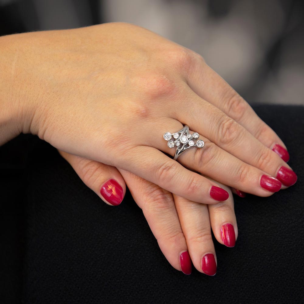 Platinum 0.75ct Nine Stone Diamond Fancy Right Hand Bubble Ring