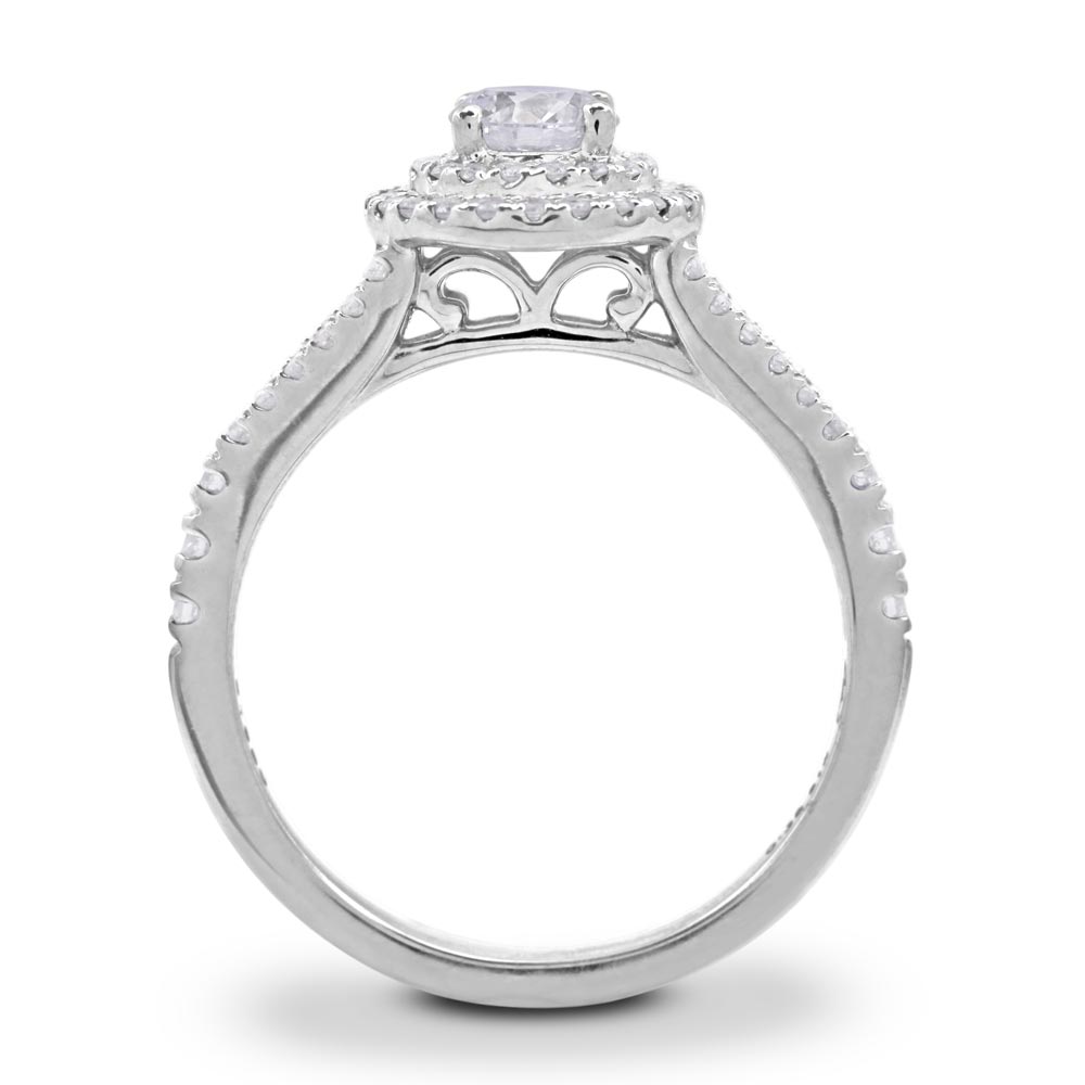 Platinum 0.75ct Round Brilliant Cut Double Diamond Halo with Split Diamond Set Shoulders Engagement Ring