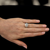 Platinum 2.28ct Cushion And Round Brilliant Cut Diamond Ring With Double Diamond Halo And Shoulders