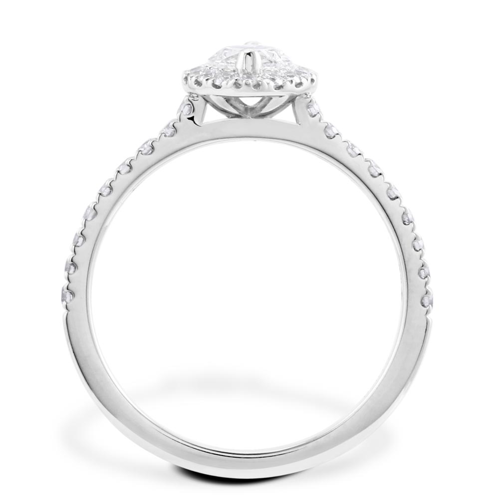 Platinum 0.92ct Marquise And Round Brilliant Cut Diamond Engagement Ring With Diamond Halo And Shoulders