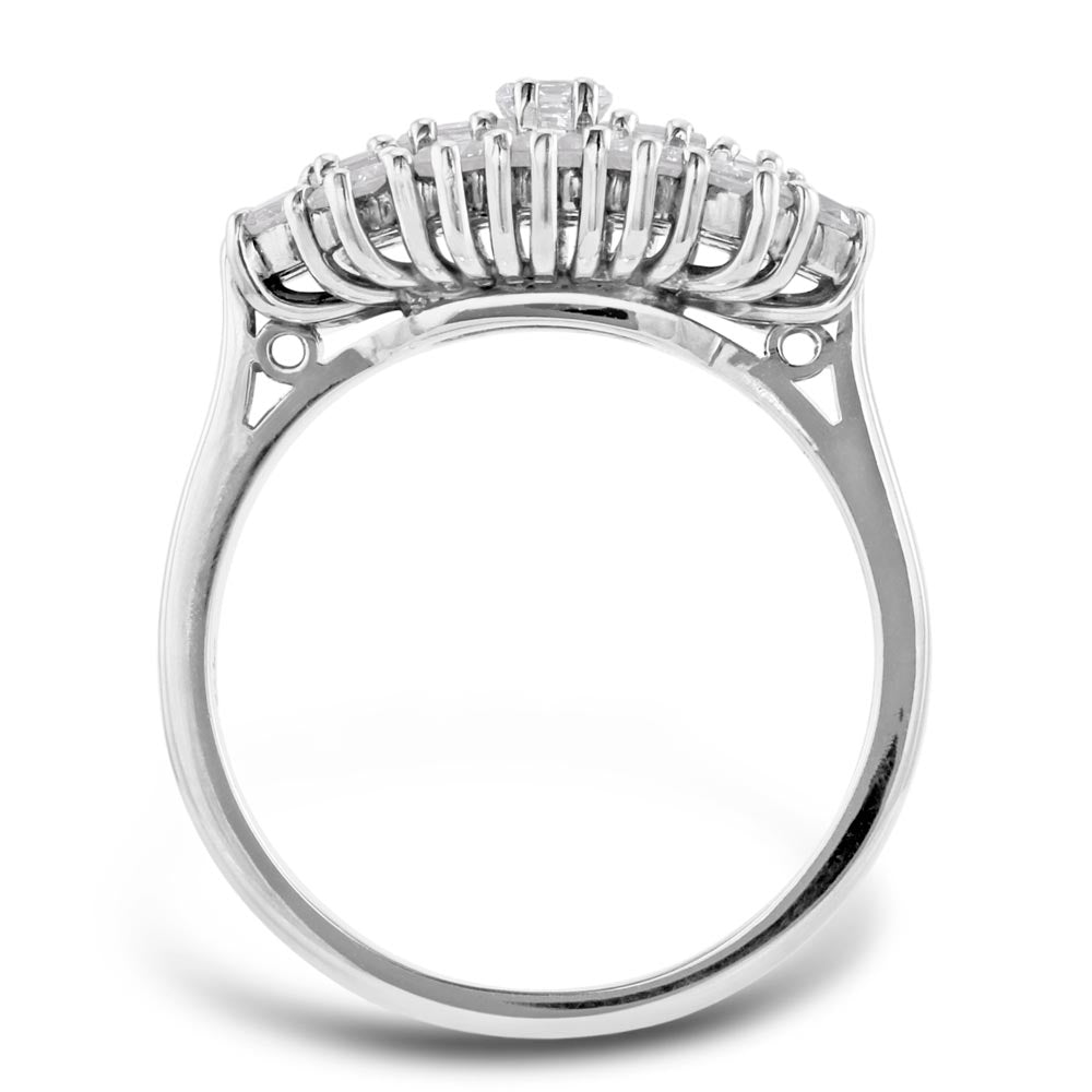 platinum 1.48ct princess cut and round brilliant cut diamond cluster ring setting view