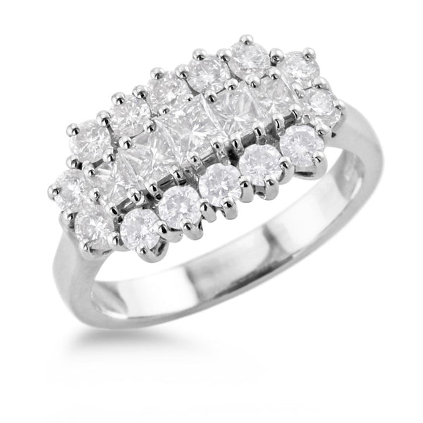 platinum 1.48ct princess cut and round brilliant cut diamond cluster ring