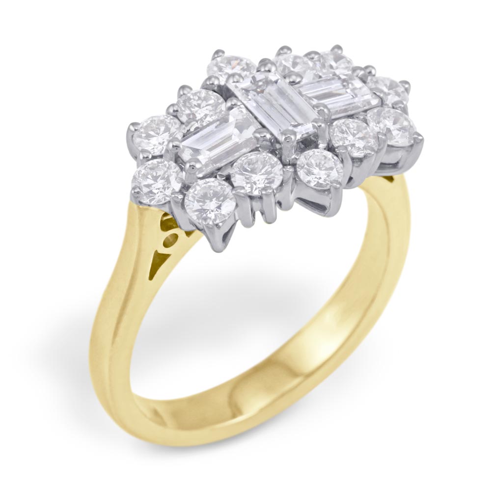 18ct Yellow Gold 1.63ct Diamond Fancy Cluster Ring
