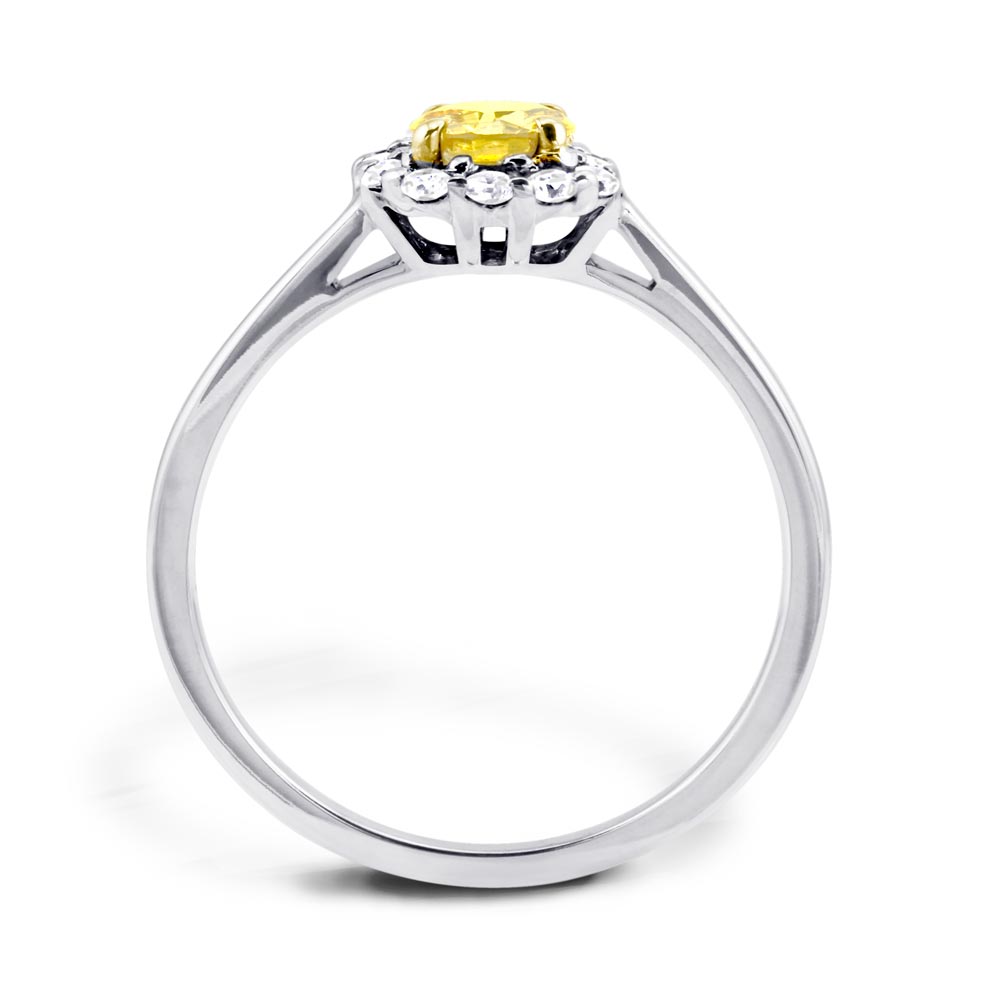 18ct White Gold 0.36ct Round Brilliant Cut Yellow Diamond and 0.18ct Diamond Halo Engagement Ring
