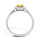 18ct White Gold 0.36ct Round Brilliant Cut Yellow Diamond and 0.18ct Diamond Halo Engagement Ring