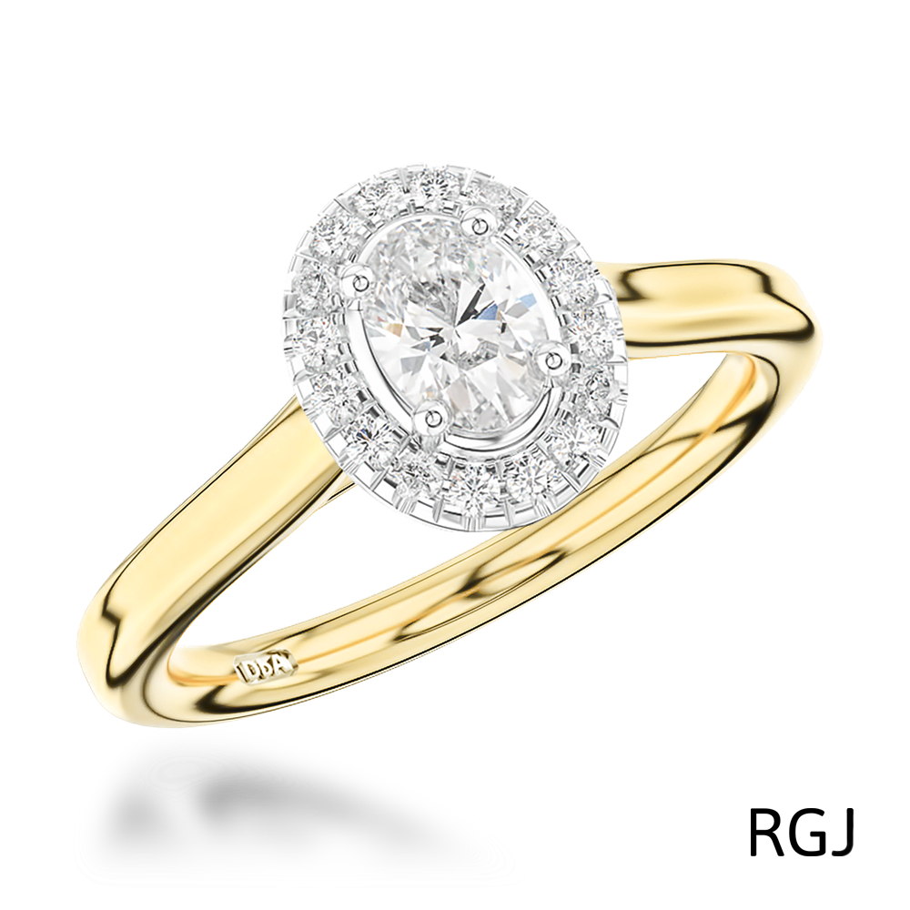 the skye pure 18ct yellow gold and platinum oval cut diamond engagement ring with diamond halo