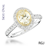 the skye platinum and 18ct yellow gold 0.71ct oval cut yellow diamond ring with 0.33ct diamond halo and diamond set shoulders