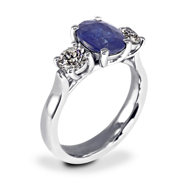 Platinum 2.14ct Oval Sapphire and Diamond Engagement Ring Side Closeup
