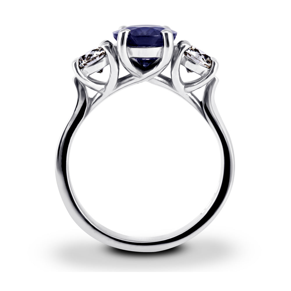 Platinum 2.64ct Oval Cut Sapphire and Diamond Three Stone Engagement Ring