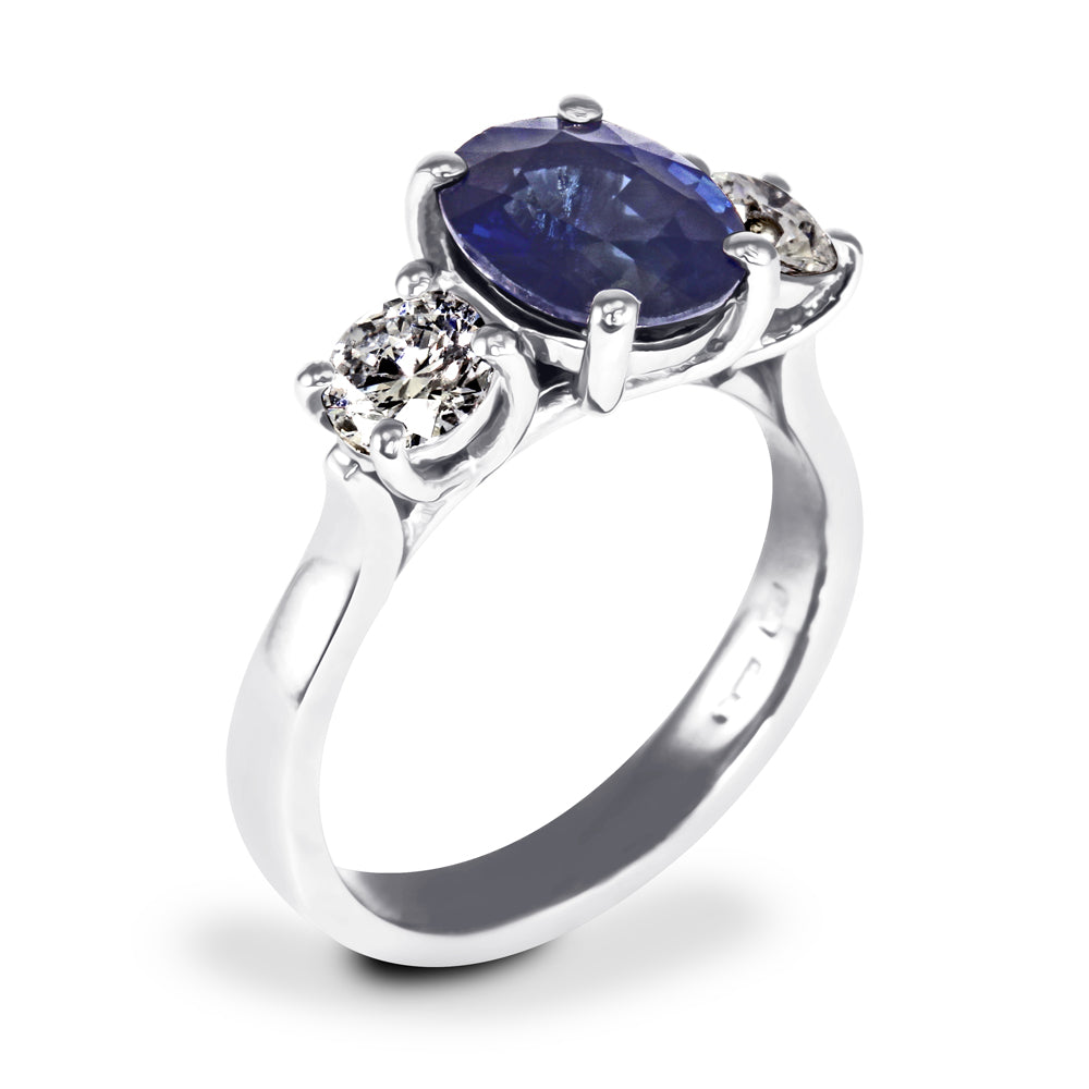 Platinum 2.64ct Oval Sapphire and Diamond Engagement Ring Side Closeup