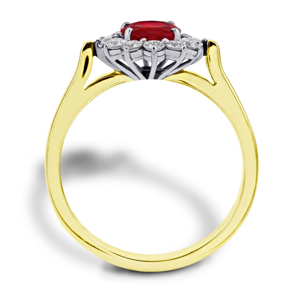 18ct Yellow Gold 1.05ct Oval Ruby And 0.42ct Diamond Cluster Ring
