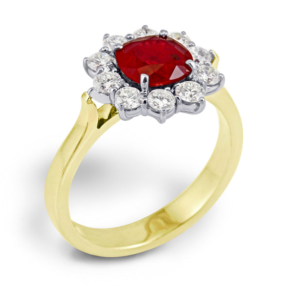 18ct Yellow Gold 1.61ct Ruby And 0.69ct Diamond Cluster Ring
