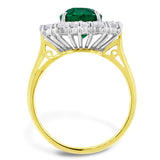 18ct yellow and white gold 3.33ct oval cut emerald and 1.74ct round brilliant cut diamond cluster ring setting view
