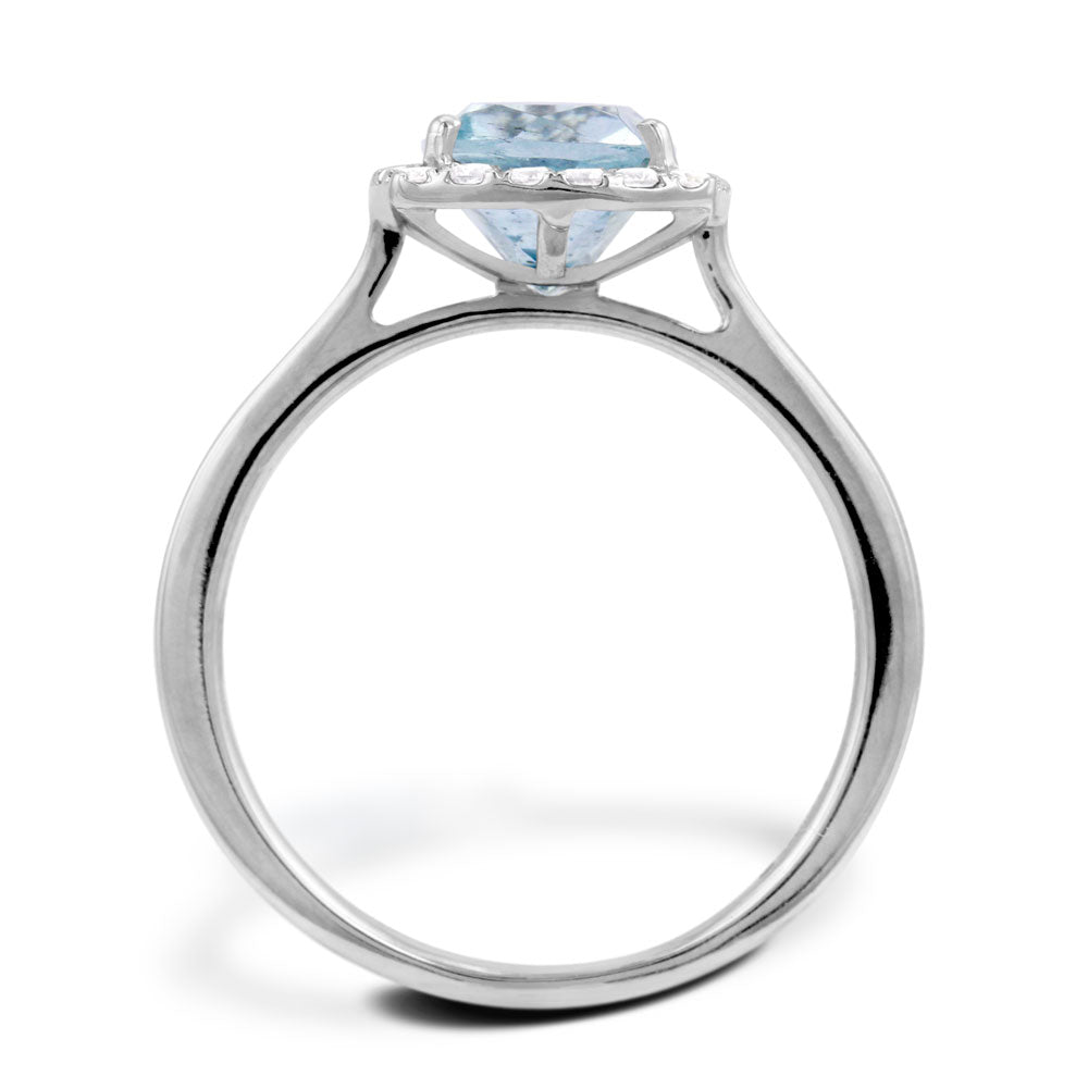18ct White Gold 1.84ct Radiant Cut Aquamarine With 0.27ct Diamond Halo Ring
