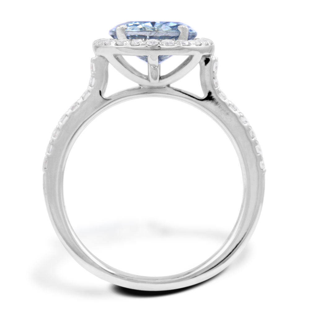 18ct White Gold 2.49ct Oval Cut Aquamarine With 0.40ct Diamond Halo and Diamond Set Shoulders Ring