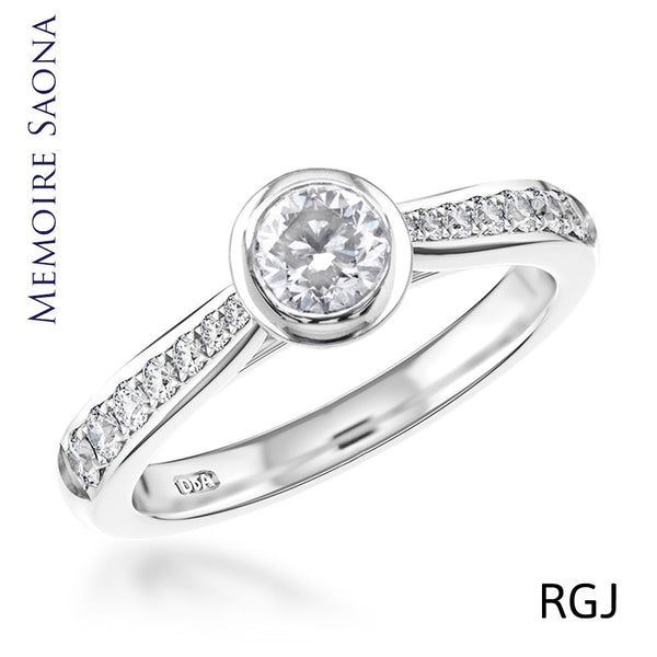 The Memoire Soana Platinum Round Brilliant Cut Diamond Solitaire Engagement Ring With Diamond Set Shoulders