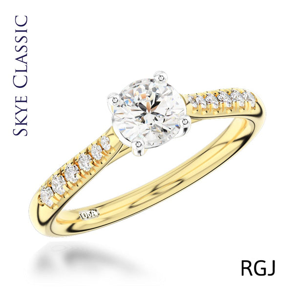 The Skye Classic 18ct Yellow Gold And Platinum Round Brilliant Cut Diamond Solitaire Engagement Ring With Diamond Set Shoulders