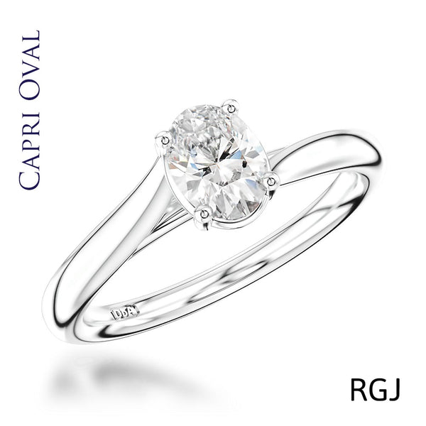 The Capri Platinum Oval Cut Diamond Solitaire Engagement Ring