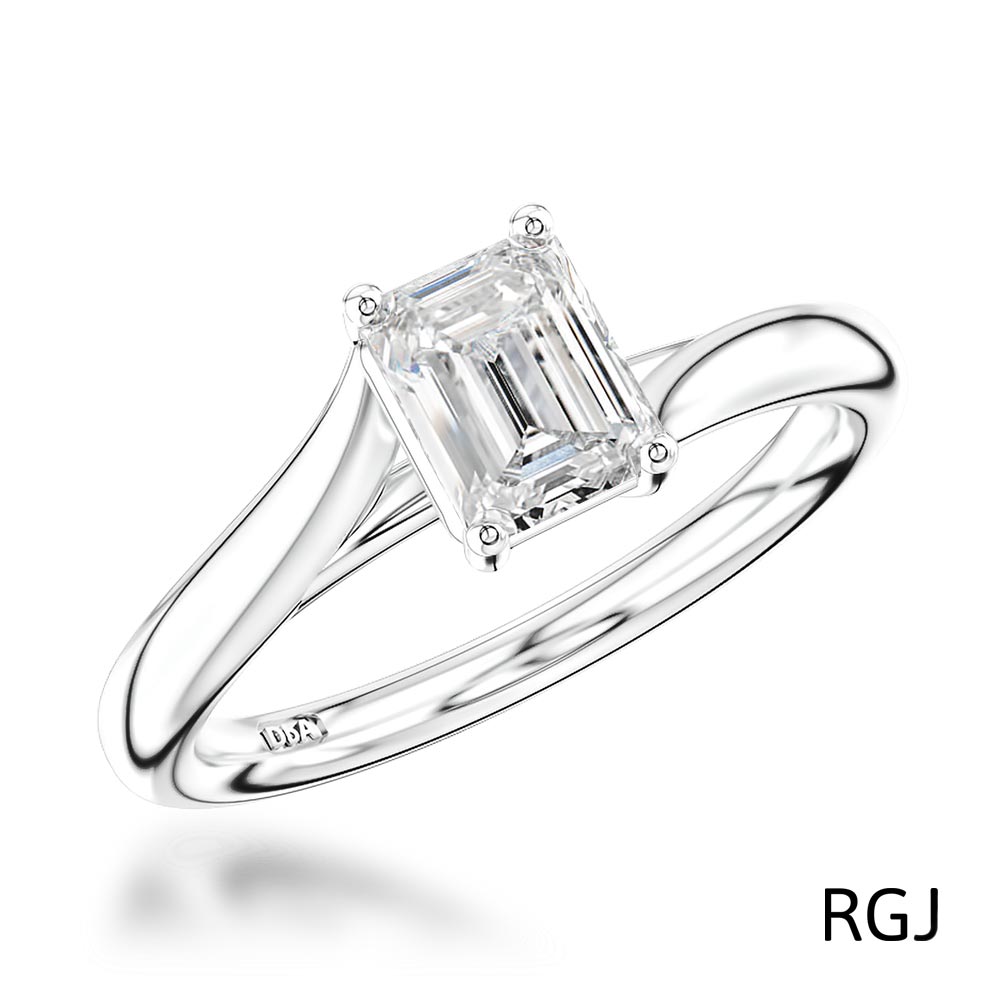 The Capri Platinum Emerald Cut Diamond Solitaire Engagement Ring