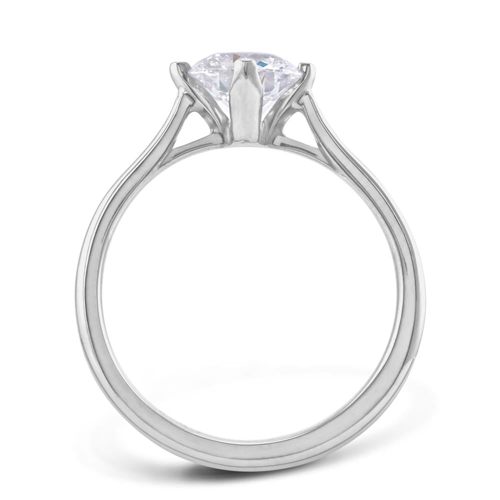 the round brilliant cut compass set platinum lab grown diamond solitaire engagement ring setting view