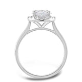 the oval cut platinum lab grown diamond engagement ring with lab grown round brilliant cut diamond halo setting view