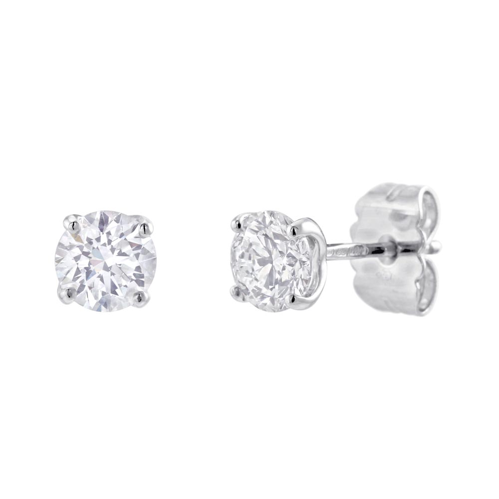 The Round Brilliant Cut Four Claw 18ct White Gold Lab Grown Diamond Stud Earrings