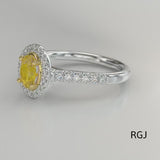 the skye platinum and 18ct yellow gold 0.71ct oval cut yellow diamond ring with 0.33ct diamond halo and diamond set shoulders 360 video